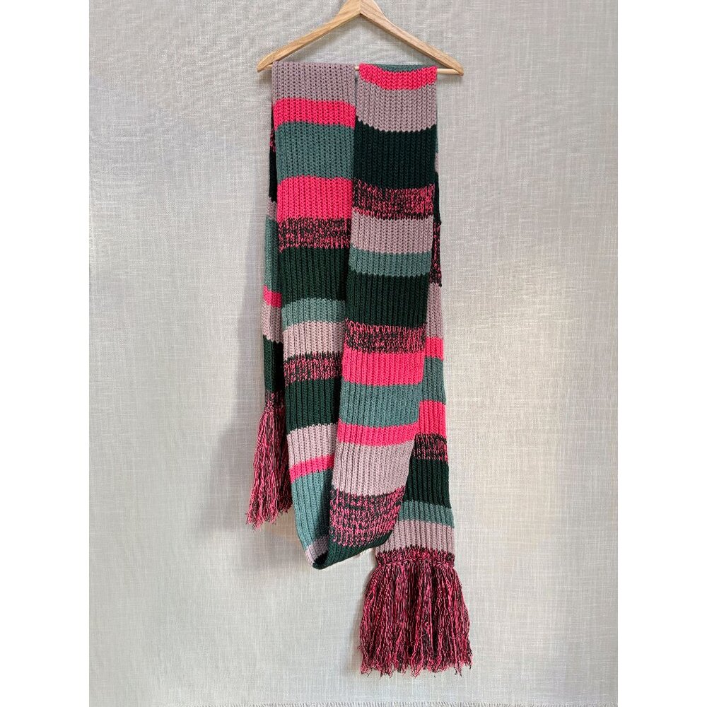 Burberry Chunky Knit Long Striped Wool/Cashmere Scarf Multicolor Pink Green